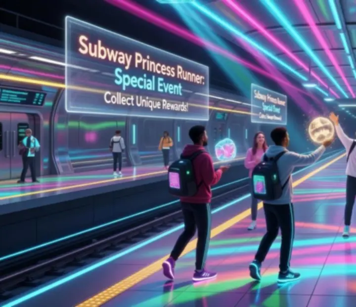 Kolorowa stacja metra z eventem w stylu arcade w Subway Princess Runner