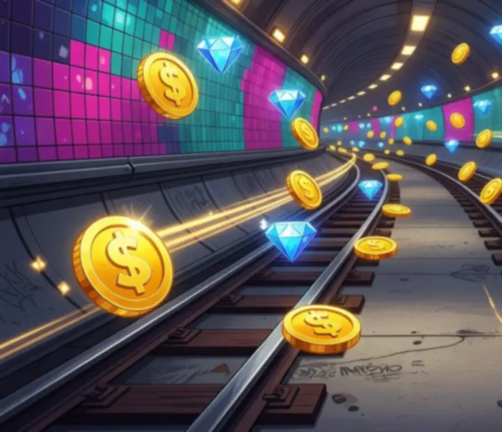 Monety i diamenty rozmieszczone na torach w stylu Subway Princess Runner